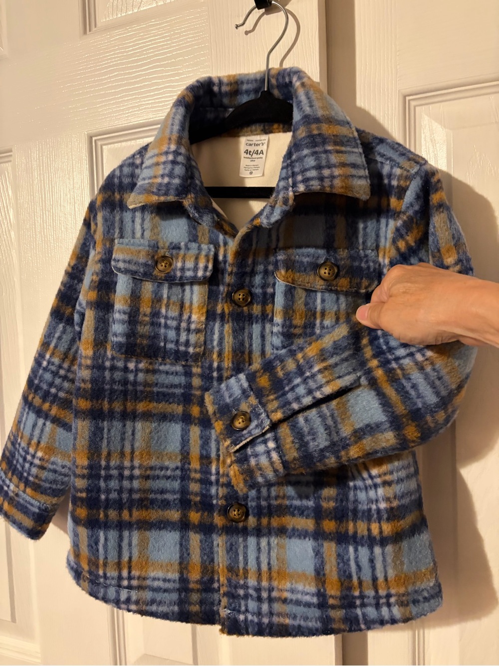 Carter’s Boys Blue & Mustard Plaid Fleece Lined Jacket Size 4T New Without Tags